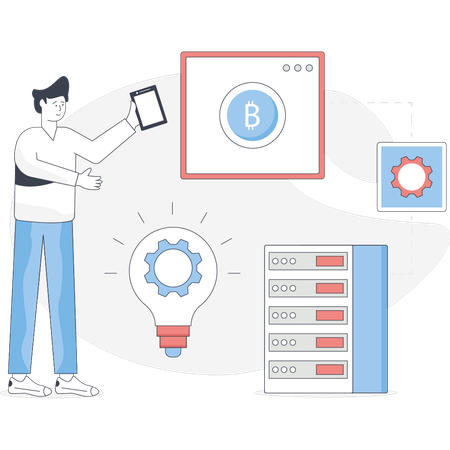 El chico está creando nuevas ideas para Bitcoin  Illustration