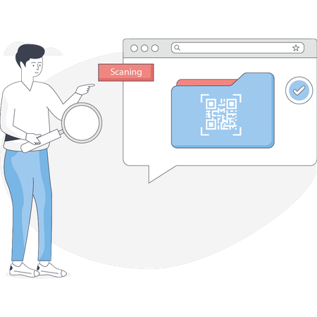 El niño está enviando correo protegido por código QR  Ilustración