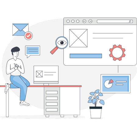 El niño está haciendo monitoreo SEO  Ilustración
