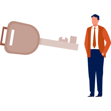 El chico está mirando la llave del auto.  Ilustración