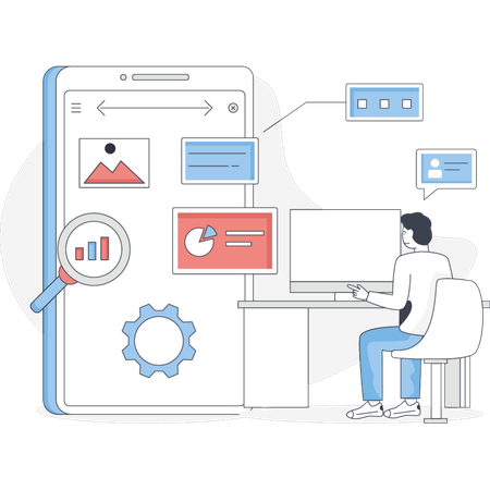 El niño está comprobando el SEO técnico.  Ilustración
