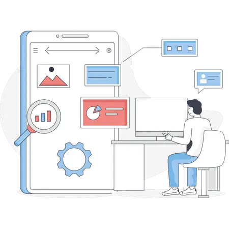 El niño está comprobando el SEO técnico.  Ilustración