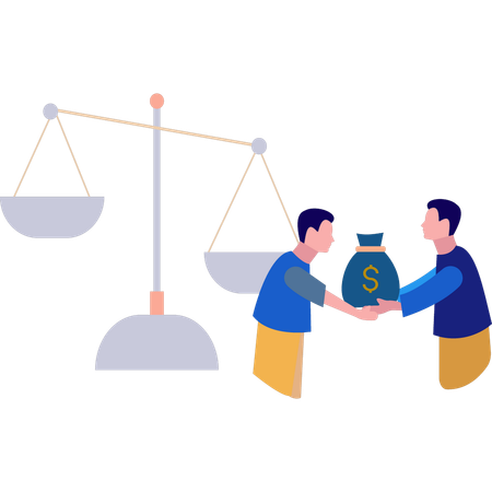 El chico le está dando al otro chico una bolsa de un dólar.  Illustration