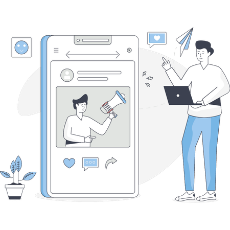 El chico trabaja en publicidad online  Illustration