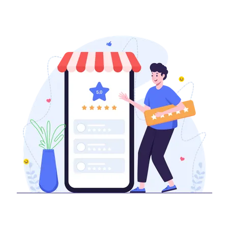 El cliente proporciona una calificación de cinco estrellas  Ilustración
