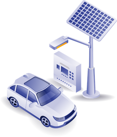 El coche inteligente se carga con electricidad solar  Illustration