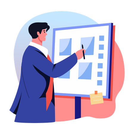 El constructor explica el plan en el tablero de anuncios  Ilustración