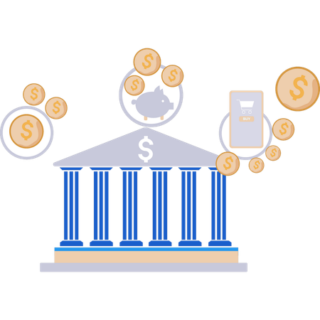 El dinero está seguro en el banco.  Ilustración