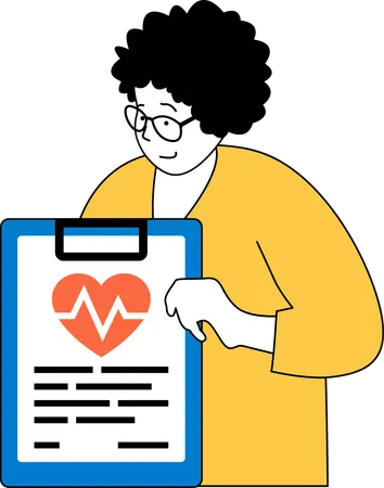 El médico está viendo el informe de salud.  Ilustración