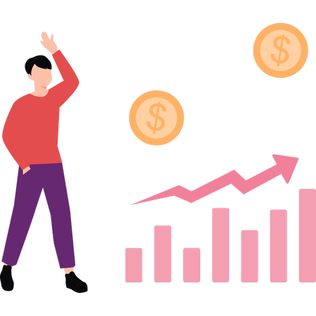 El empleado aplaude mientras ve datos gráficos  Ilustración