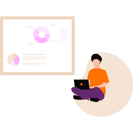 El empleado está haciendo análisis de negocios en una computadora portátil  Ilustración