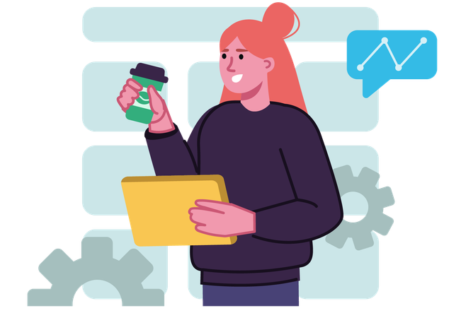 El empleado explica los datos gráficos.  Ilustración