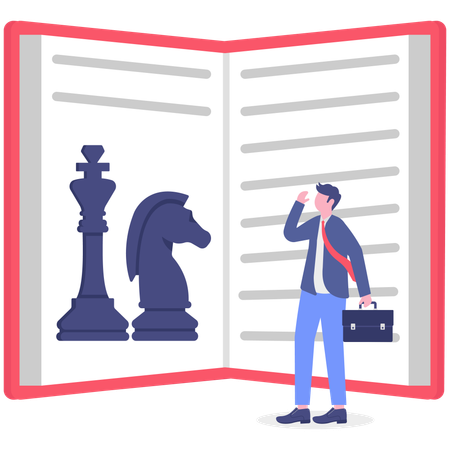 Un empresario aprende de un libro estratégico  Ilustración