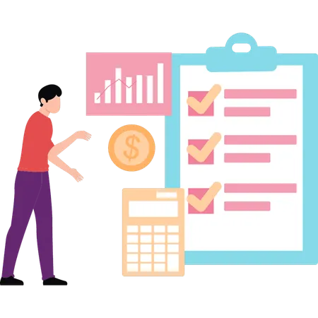 El hombre de negocios está revisando la lista de tareas pendientes  Ilustración