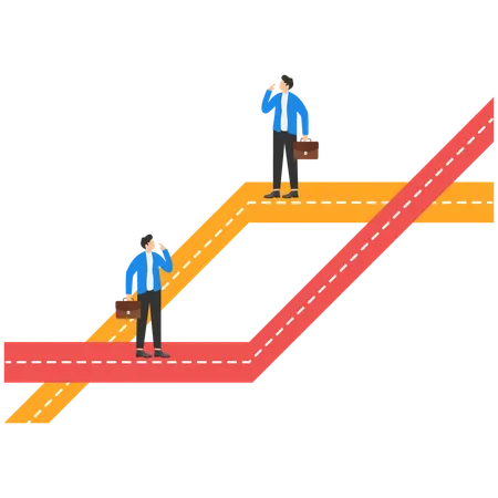 El empresario está confundido al elegir el camino correcto  Ilustración