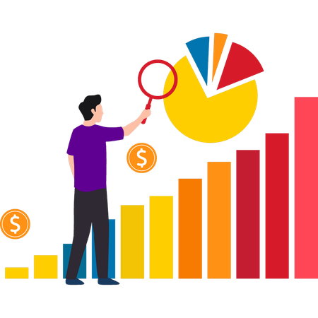 El hombre de negocios está viendo su gráfico de ganancias  Ilustración