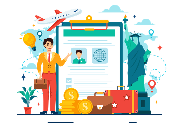 El empresario se va de viaje internacional  Ilustración