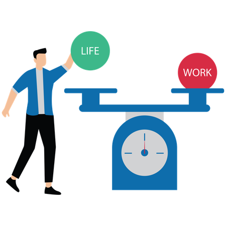El equilibrio del trabajo en la balanza simboliza la armonía entre la vida y el trabajo.  Ilustración