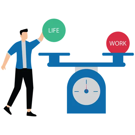 El equilibrio del trabajo en la balanza simboliza la armonía entre la vida y el trabajo.  Ilustración