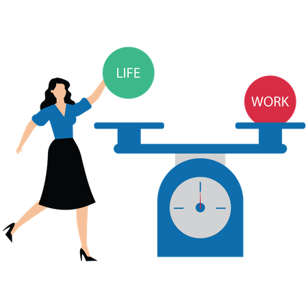 El equilibrio del trabajo en la balanza simboliza la armonía entre la vida y el trabajo.  Ilustración