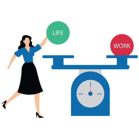 El equilibrio del trabajo en la balanza simboliza la armonía entre la vida y el trabajo.  Ilustración
