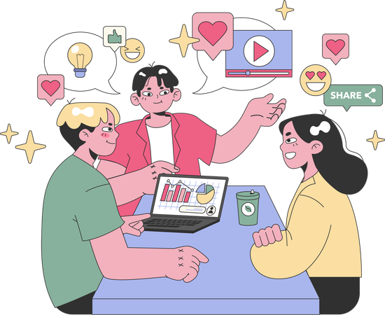 El equipo empresarial analiza el crecimiento del negocio en una reunión  Ilustración