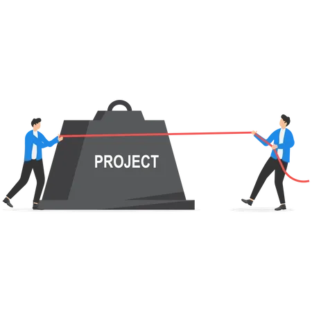 El equipo empresarial impulsa y reúne la carga del proyecto para lograr el objetivo.  Ilustración