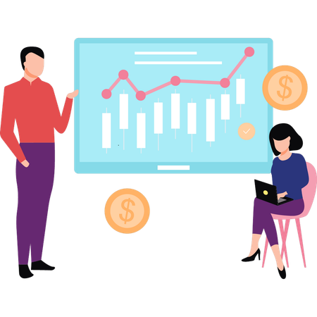 El equipo empresarial está discutiendo el análisis financiero  Ilustración