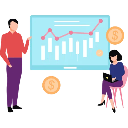 El equipo empresarial está discutiendo el análisis financiero  Ilustración