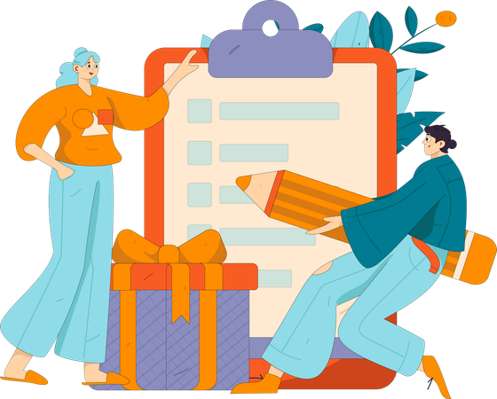 El equipo empresarial completa el formulario de encuesta  Ilustración