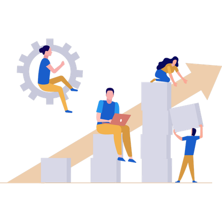 El equipo empresarial está trabajando en la configuración del gráfico.  Ilustración