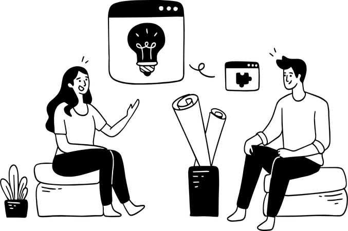 El equipo empresarial intercambia ideas.  Ilustración