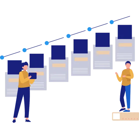 El equipo está trabajando en barras gráficas de información.  Ilustración