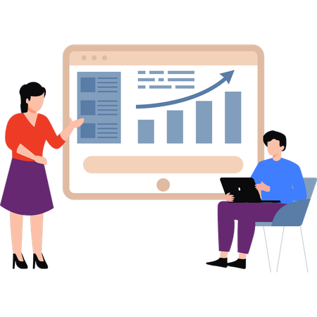 El equipo está trabajando en el gráfico de estadísticas.  Illustration