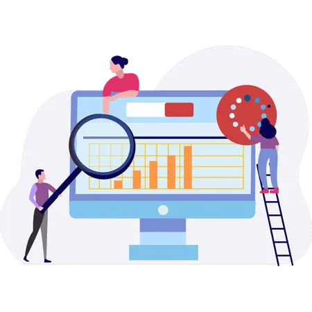 El equipo está trabajando en el gráfico de negocios.  Ilustración