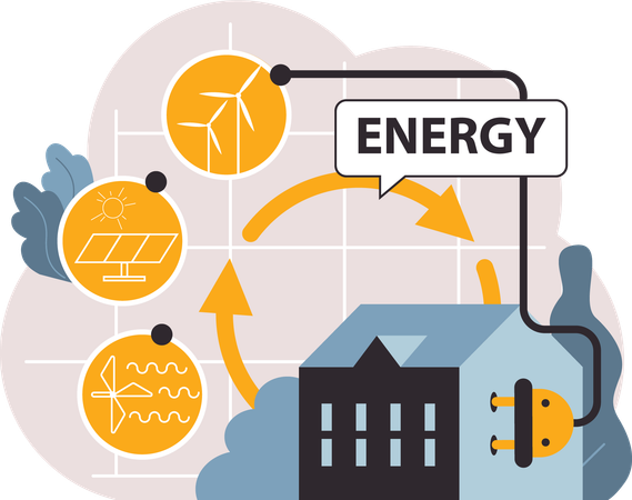 El hogar inteligente utiliza energía verde  Ilustración