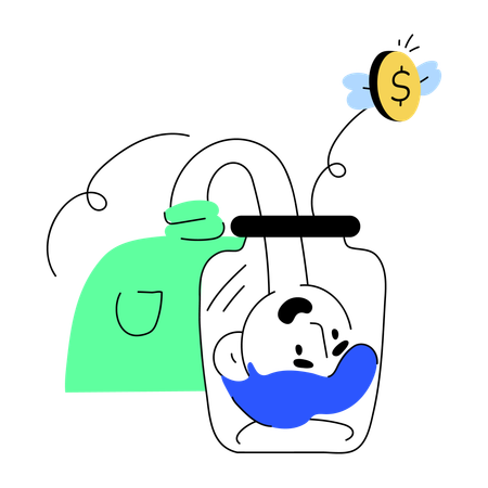 El hombre de negocios abrió el tarro de dinero  Ilustración