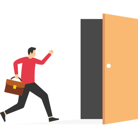 El hombre de negocios avanza hacia la puerta de salida.  Ilustración