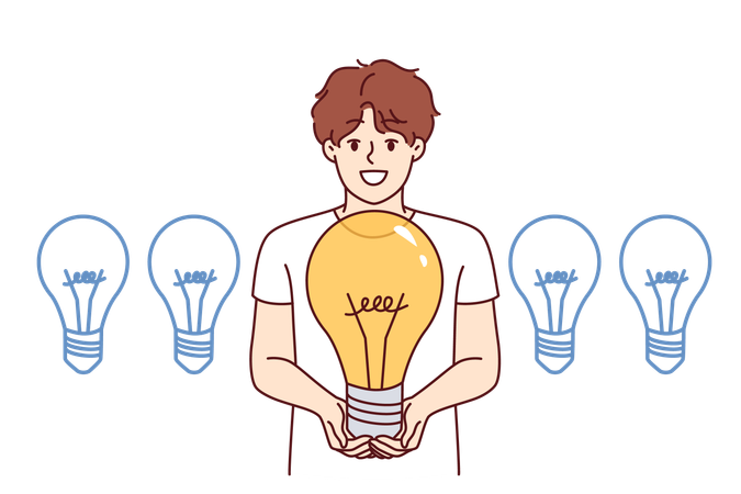 El hombre de negocios tiene ideas creativas brillantes  Ilustración