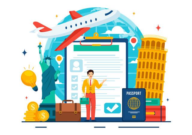 El hombre de negocios viaja internacionalmente  Ilustración
