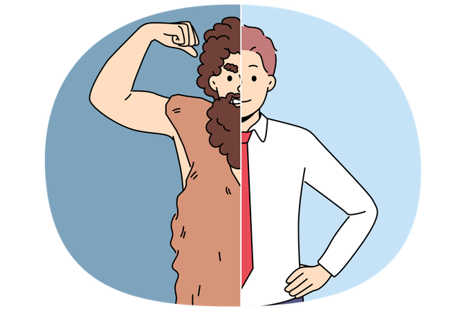 El hombre demuestra el progreso de la humanidad.  Ilustración