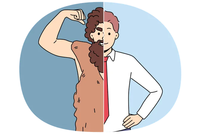 El hombre demuestra el progreso de la humanidad.  Ilustración