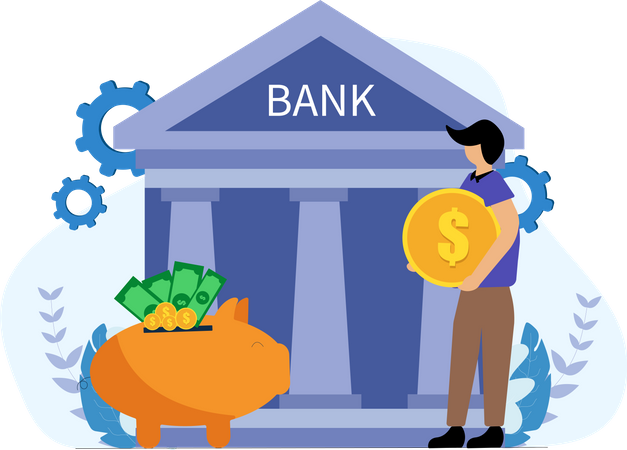 El hombre deposita dinero en una cuenta de ahorros  Ilustración