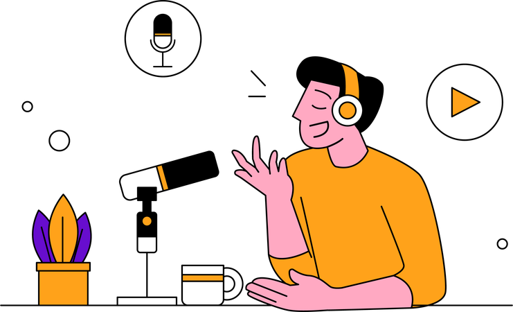 El hombre disfruta creando podcast  Illustration