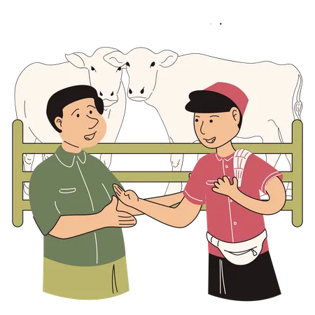 Hombre eligiendo animales para el sacrificio  Ilustración