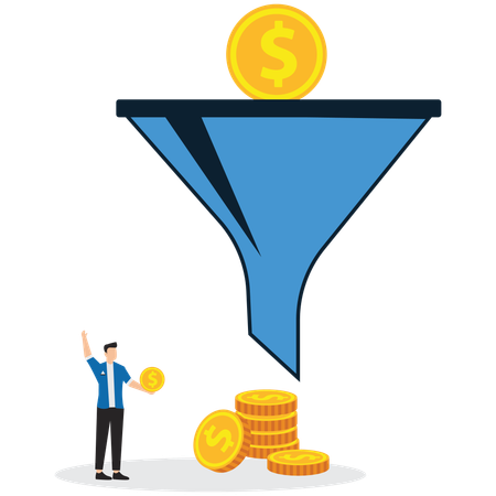 Hombre Encuentra oportunidades de inversión y construye una buena disciplina financiera para obtener ingresos estables  Ilustración