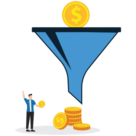 Hombre Encuentra oportunidades de inversión y construye una buena disciplina financiera para obtener ingresos estables  Ilustración