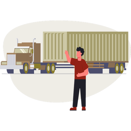 El hombre está apuntando hacia el contenedor.  Ilustración