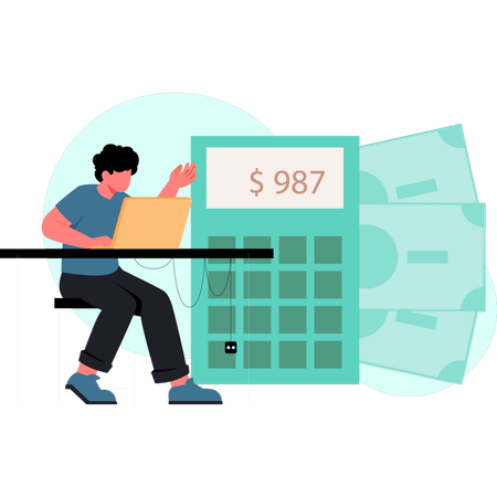 El hombre está calculando dinero en efectivo.  Illustration