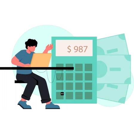 El hombre está calculando dinero en efectivo.  Illustration